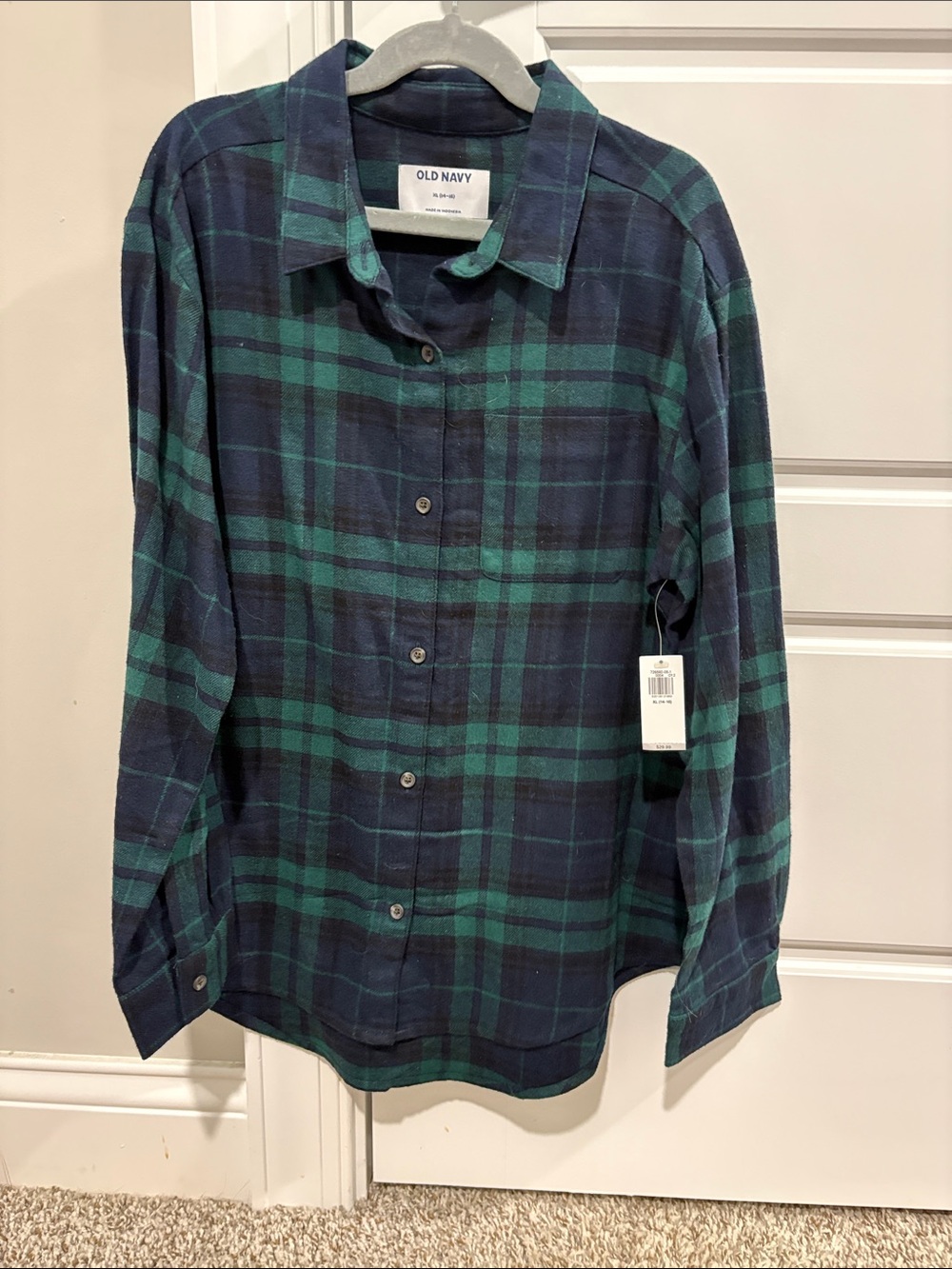 Old Navy Blue and Green Plaid Button-Down Shirt